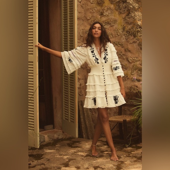 Anthropologie Dresses & Skirts - NWT By Anthropologie Embroidered V-Neck Ruffled Mini Dress